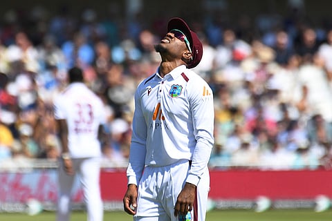 West Indies Kavem Hodge reacts during the second Test match